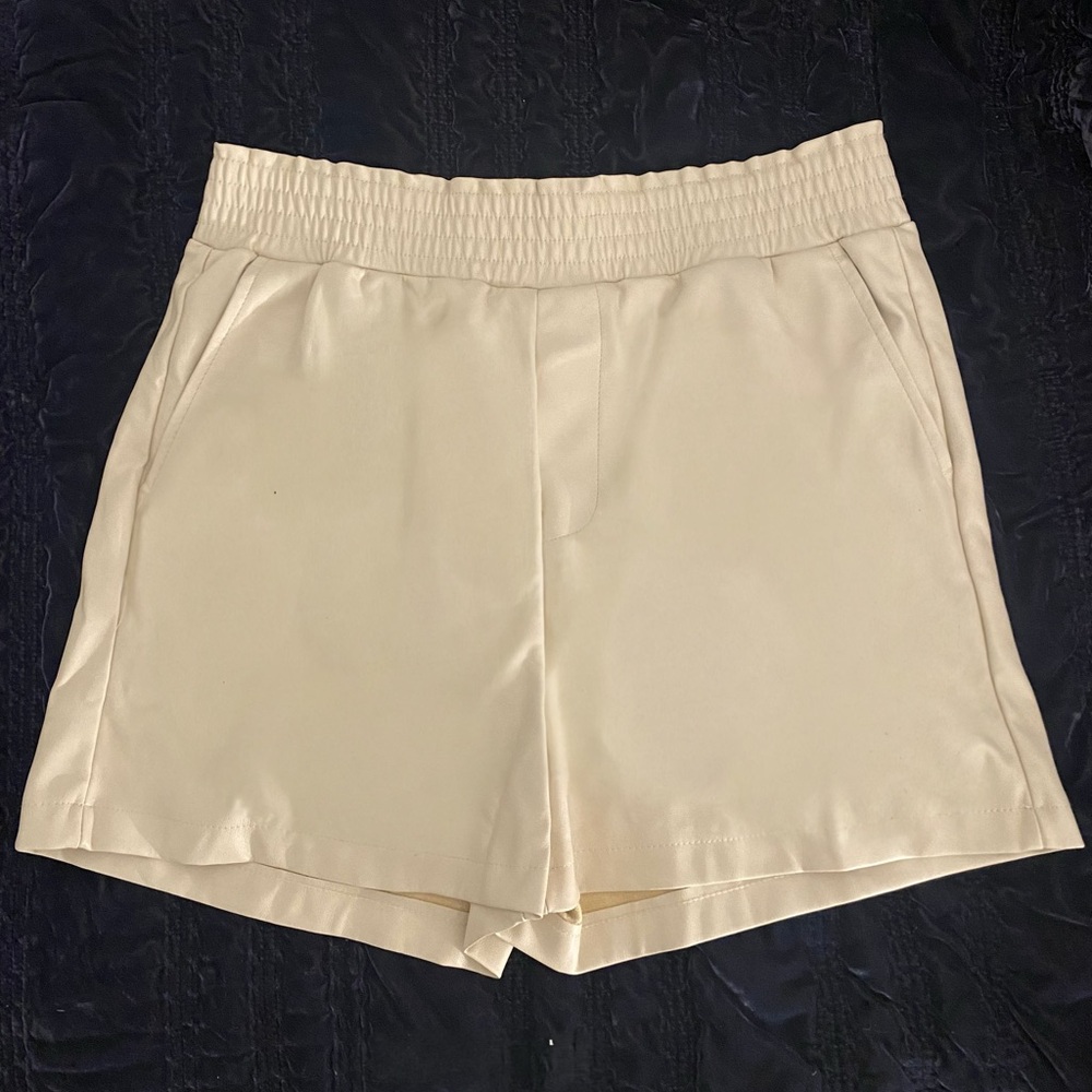 7 For All Mankind Cream High Waist Shorts- leather material